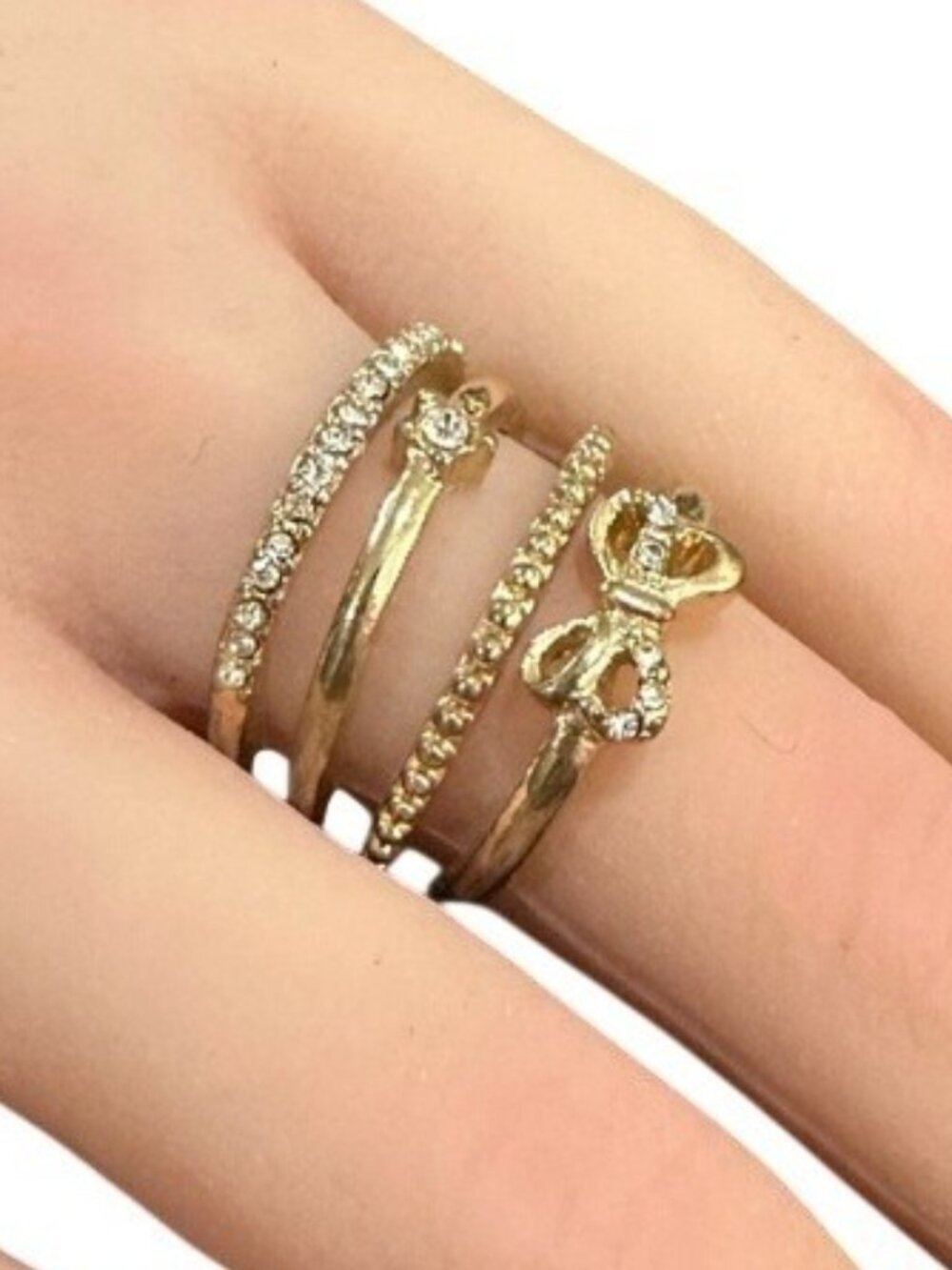 Multi Band Ring Gold Tone Size 7.5 Bow Cubic Zirconia Inlay Womens Jewelry